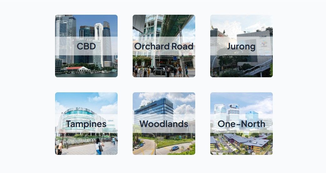 Snapshot of popular serviced office locations in Singapore
